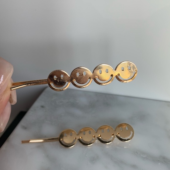 😀😀 4 pc x Happy face hair pins, gold plated set - Picture 3 of 3